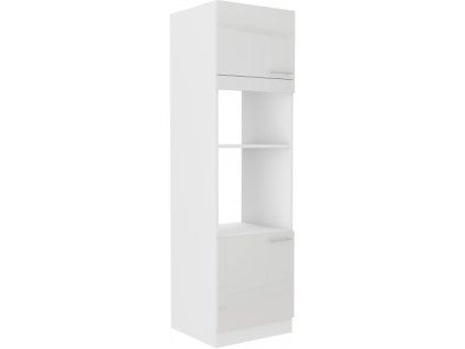 Kuchyňská skříňka Lara White - 60 DPM-210 2F sloupek se zabudovanou troubou a mikrovlnkou, dvířka