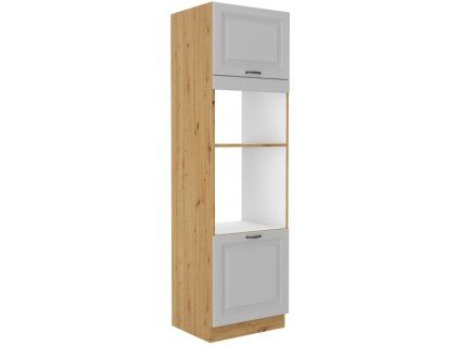 Kuchyňská skříňka Stilo WHAR - 60 DPM-210 2F sloupek se zabudovanou troubou a mikrovlnkou, dvířka, bílá + Artisan