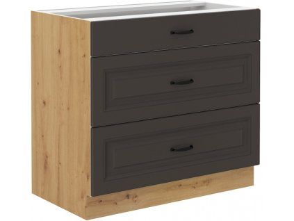 Kuchyňská skříňka Stilo GRAR - dolní 80 D 3S šuplíková, grafit + Artisan