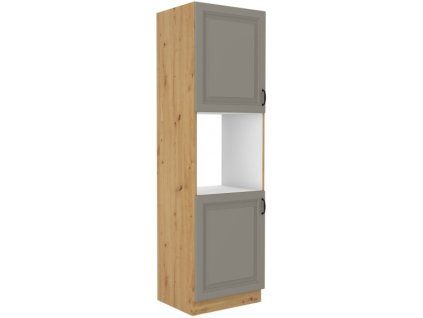 Kuchyňská skříňka Stilo ClayGRAR - 60 DP-210 2F sloupek se zabudovanou troubou, dvířka, Clay Grey + Artisan