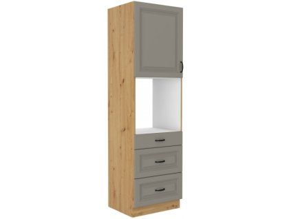 Kuchyňská skříňka Stilo ClayGRAR - 60 DPS-210 3S 1F sloupek se zabudovanou troubou, šuplíkový, Clay Grey + Artisan