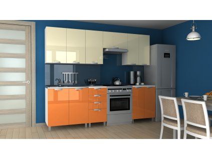 Kuchyňská linka Korry RLG 240/180 vanilka/oranžový lesk