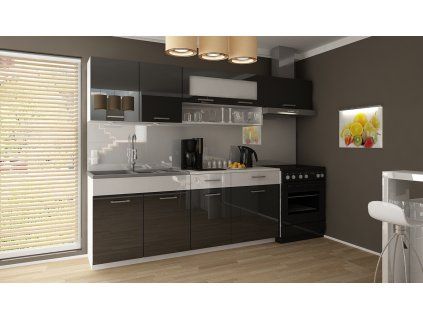 Kuchyňská linka Dolomiti 180/240 černý lesk/bílý pruh