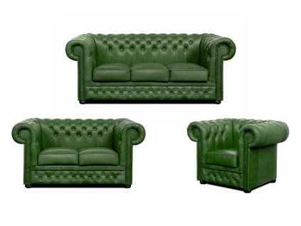 Sedací souprava Chesterfield Lord 3+2+1 kůže zelená