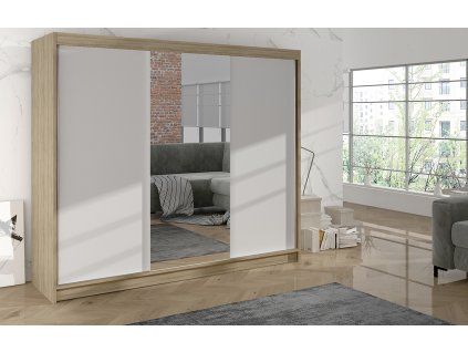 Skříň Debora I 200 cm - dub sonoma/bílá, výška 215 cm, hloubka 58 cm