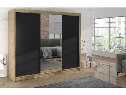 Skříň Debora I 200 cm - černá/dub artisan, výška 215 cm hloubka 58 cm