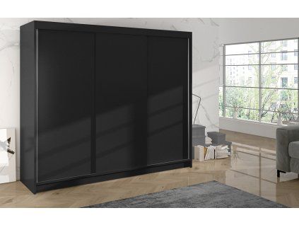 Skříň Debora II 200 cm - černá, výška 215 cm, hloubka 58 cm