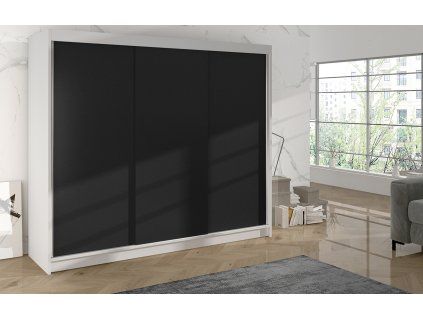 Skříň Debora II 200 cm - bílá/černá, výška 215 cm, hloubka 58 cm