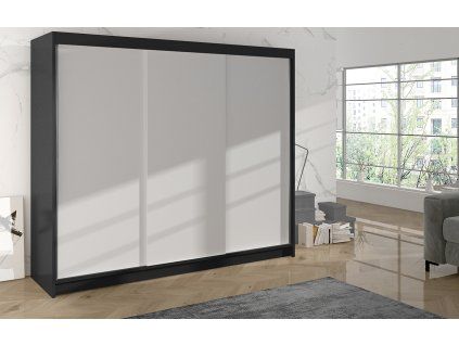 Skříň Debora II 200 cm - černá/bílá, výška 215 cm, hloubka 58 cm