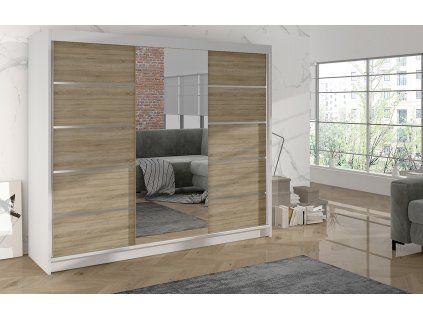 Skříň Debora VI 200 cm - bílá/dub sonoma, výška 215 cm, hloubka 58 cm