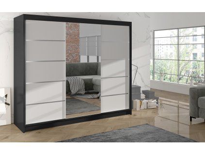 Skříň Debora VI 200 cm - černá/bílá, výška 215 cm, hloubka 58 cm