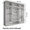 Šatní skříň Lago s nástavcem, šířka 250 cm, hloubka 61 cm, výška 247 cm