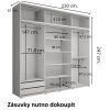 Šatní skříň Lago 1 s nástavcem a se zrcadlem, šířka 230 cm, hloubka 61 cm, výška 247 cm