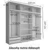 Šatní skříň Lago 1 s nástavcem a se zrcadlem, šířka 220 cm, hloubka 61 cm, výška 247 cm