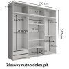 Šatní skříň Lago 1 s nástavcem a se zrcadlem, šířka 250 cm, hloubka 61 cm, výška 247 cm